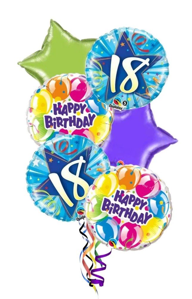 18th birthday multi-coloured foil balloons
