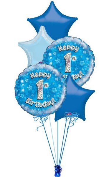 Blue 1st birthday foil balloons