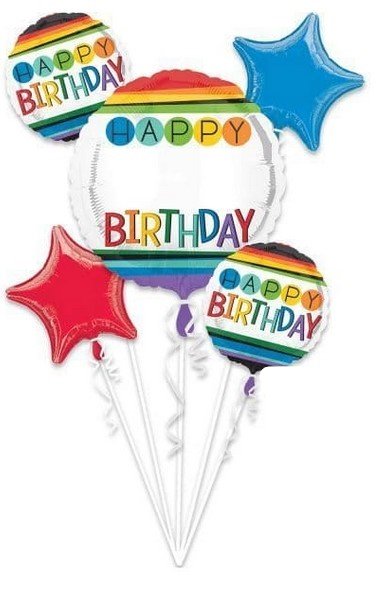 Multi-coloured happy birthday foils