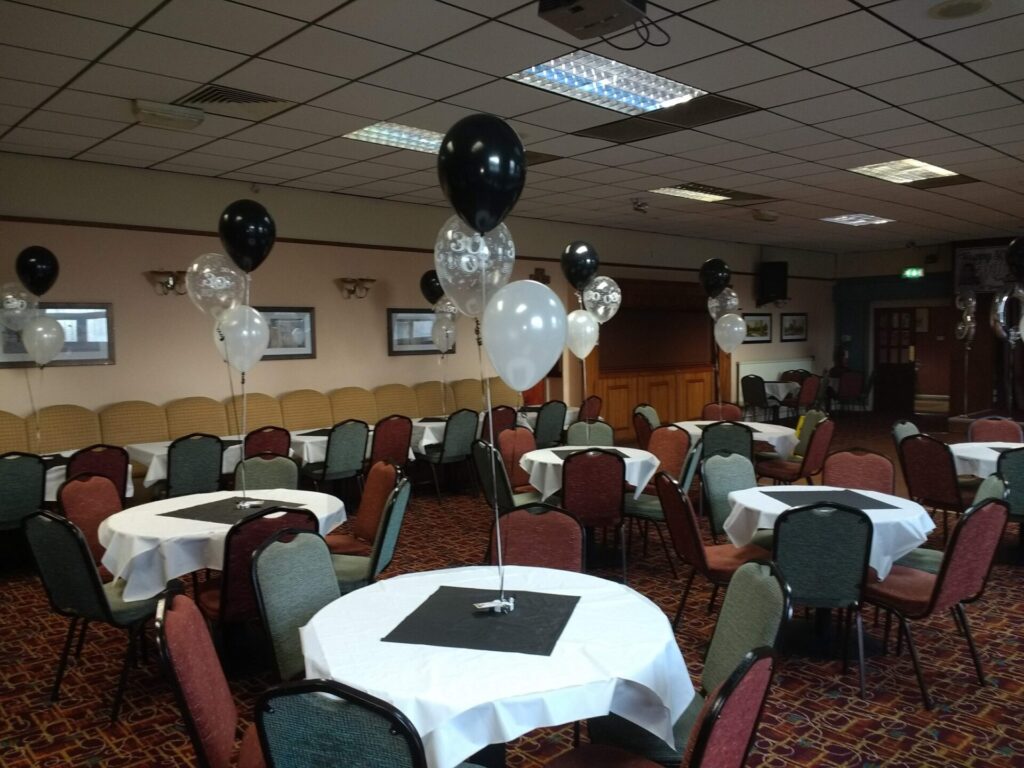 White clear and black 30th birthday clusters of 3 balloons