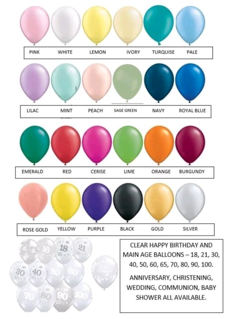 Colour chart for our balloons